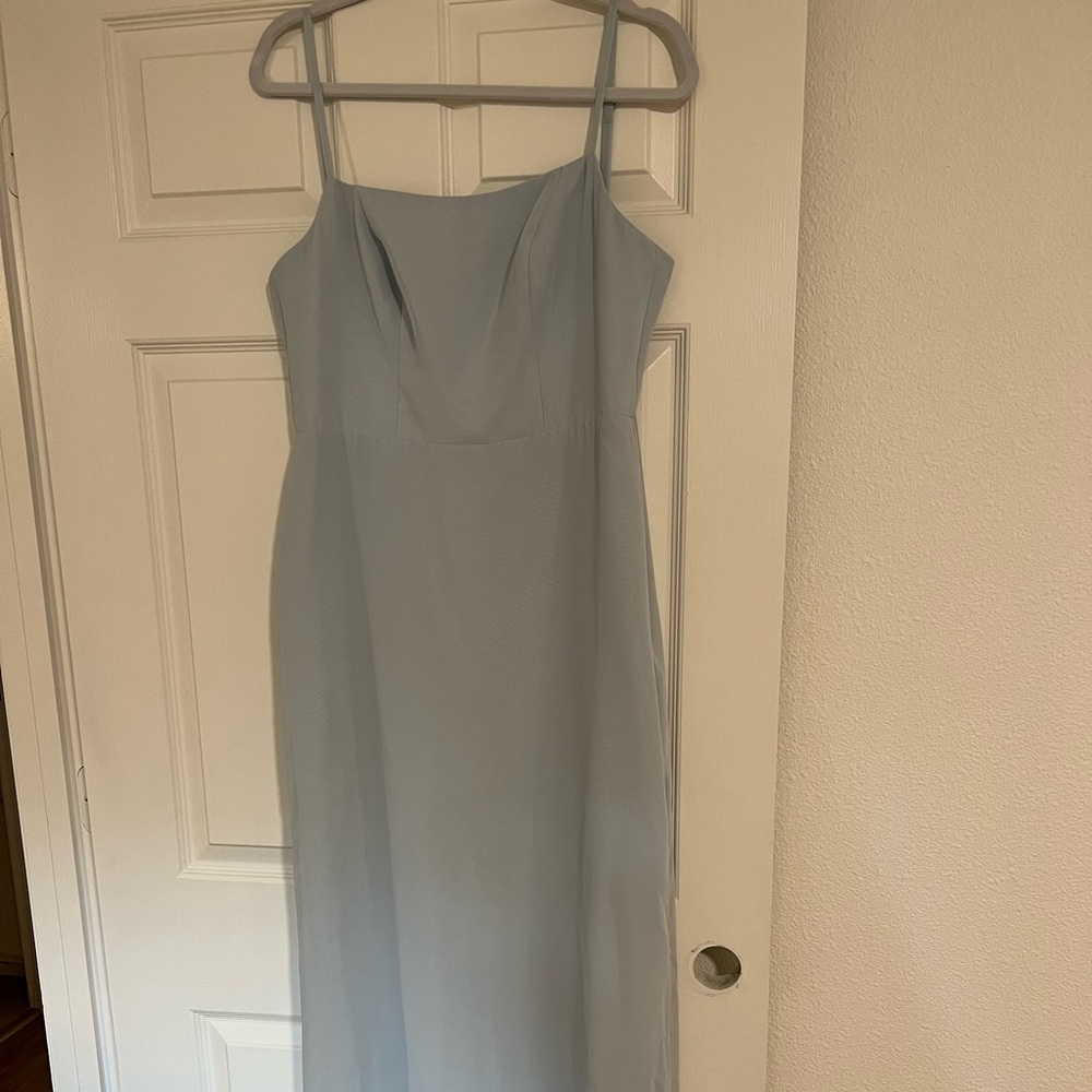 Baby blue formal dress. Chiffon material, full length.